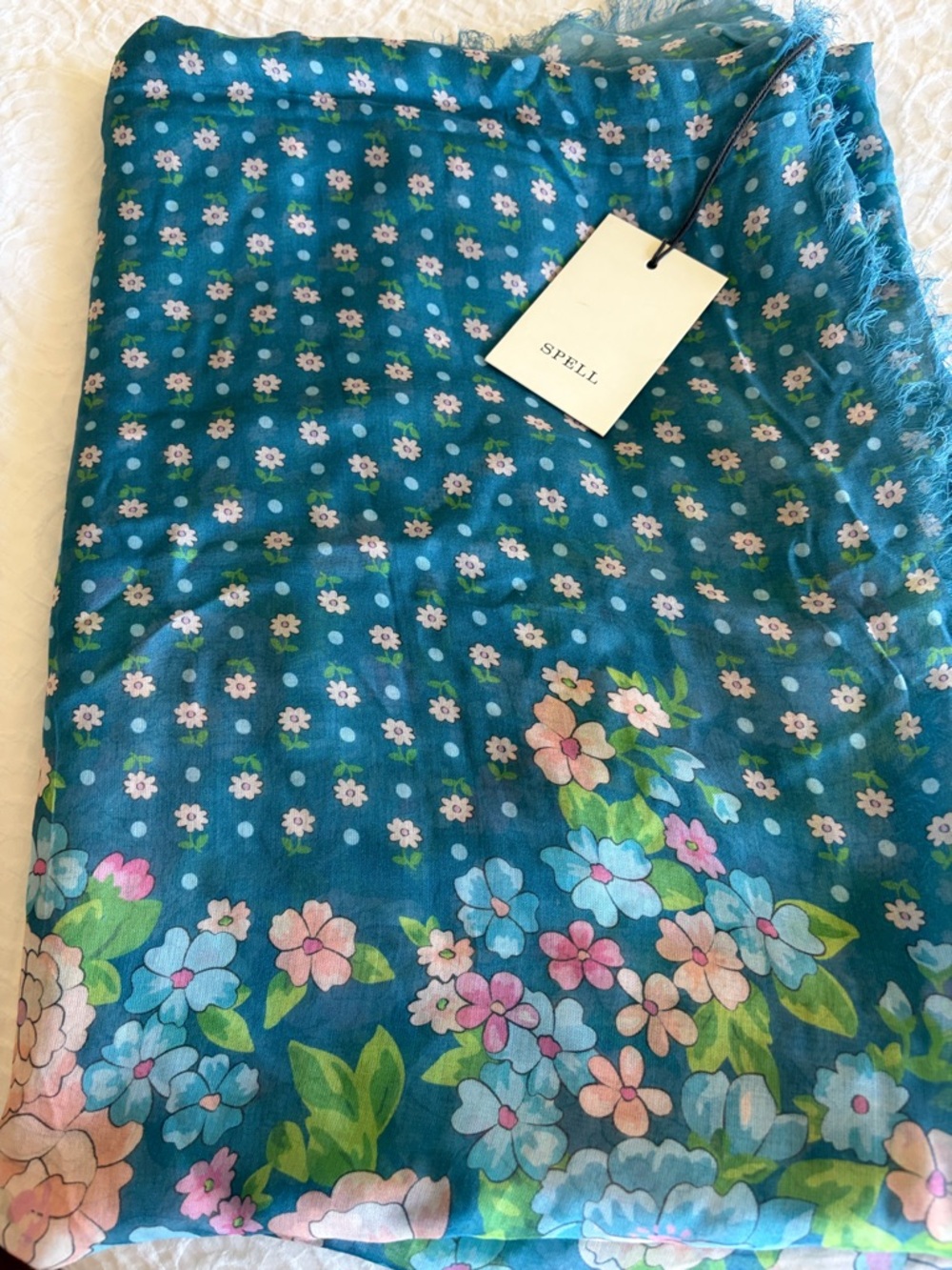 Spell Teal Floral Scarf with Pastel Blooms